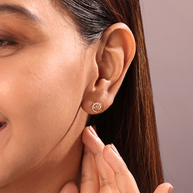 Swirl Elegance 14 Kt Gold & Diamond Stud Earrings,,hi-res image number null