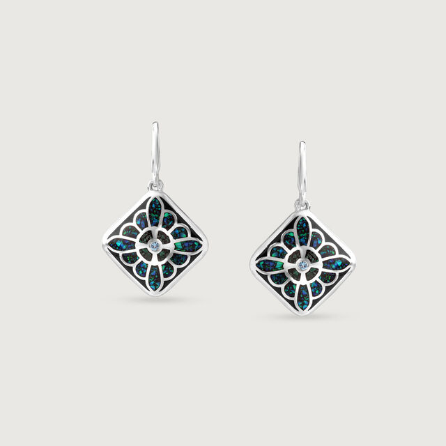 Mystic Mosaic Silver Hoop Earrings,,hi-res image number null