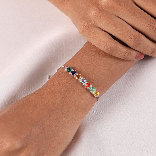 Rainbow Sparkle Multi-Coloured Silver Bracelet,,hi-res image number null