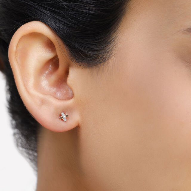 14KT Rose Gold Twinkling Crisscross Diamond Stud Earring,,hi-res image number null