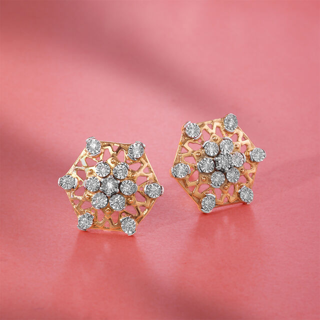 14kt Yellow-White Gold Ear Studs To Magnify Your Beauty,,hi-res image number null