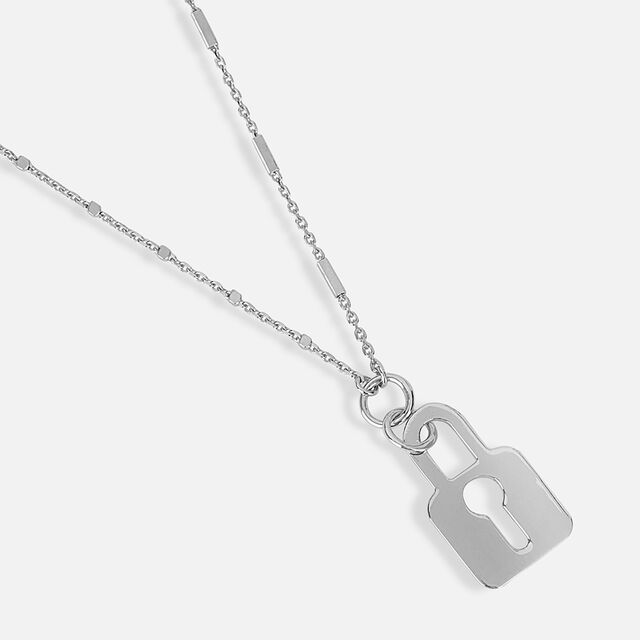 Minimalist Padlock Silver Necklace,,hi-res image number null