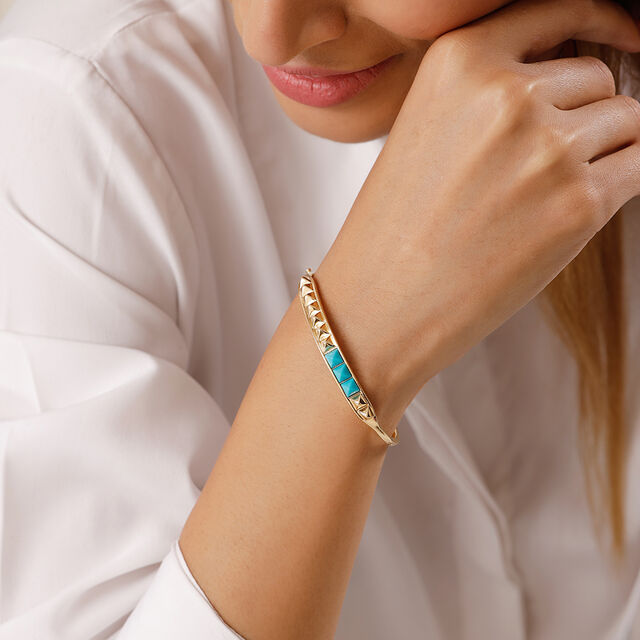 Elevated Pyramid Strip 18KT Arizona Turquoise Bangle,,hi-res image number null
