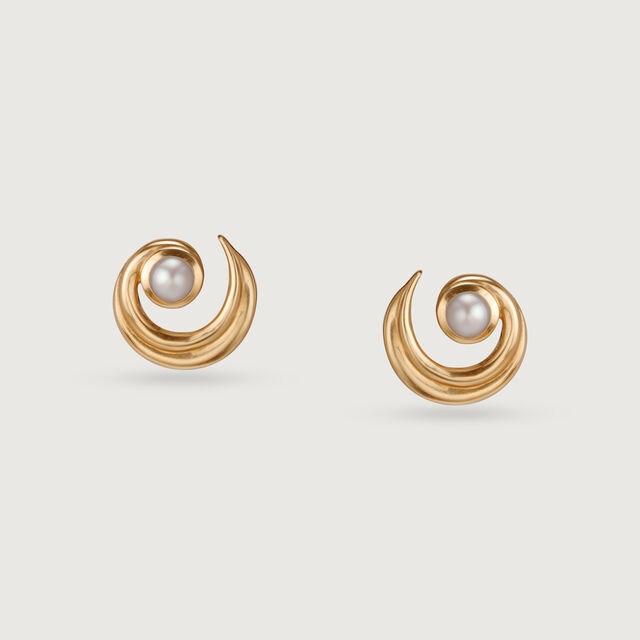Moonlit Pearl Crescents 14KT Yellow Gold Stud Earrings,,hi-res image number null