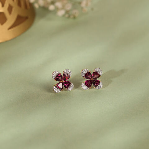 Trillion Sparkle Gold & Garnet Stud Earrings