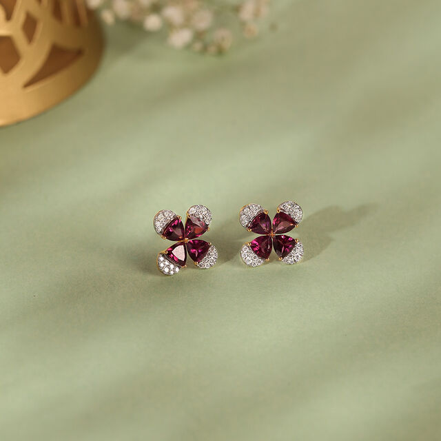Trillion Sparkle Gold & Garnet Stud Earrings,,hi-res image number null