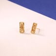 Intricate Geometric Gold Stud Earrings,,hi-res view 1