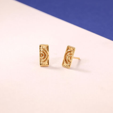 Intricate Geometric Gold Stud Earrings