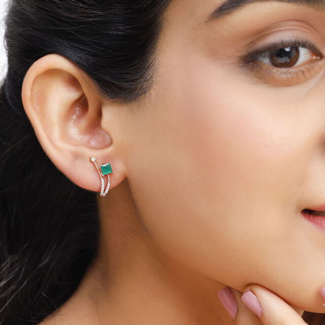 14KT Rose Gold Blossoming Beauty Green Onyx Hoop Earring,,hi-res image number null