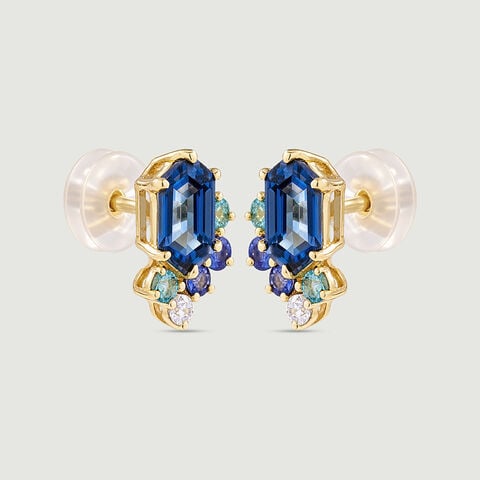 Blue Rhythm Gold Stud Earrings