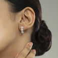 Leafy Luxe Gold & Diamond Hoop Earrings,,hi-res view 2