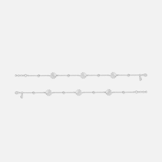 Floral Link Silver Anklet,,hi-res image number null