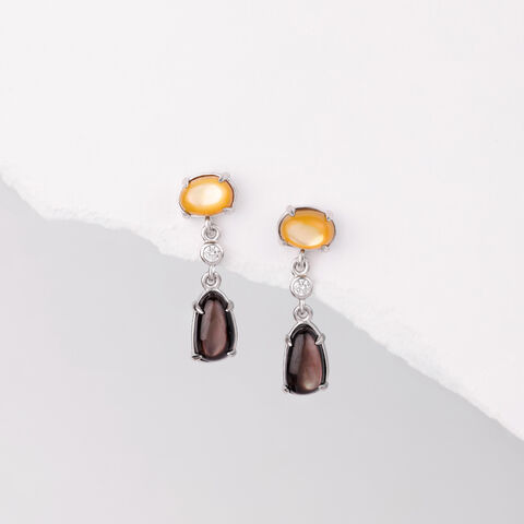 Earthy Dramatic Mother of Pearl Silver Drop Earrings