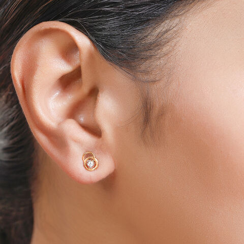 14KT Yellow Gold Sleek Circles Diamond Stud Earrings