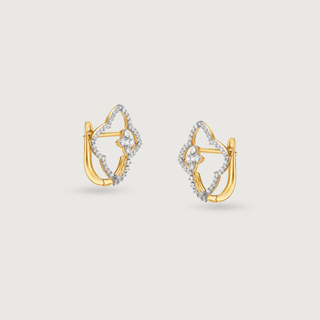Chic Floral Gold & Diamond Hoop Earrings,,hi-res image number null