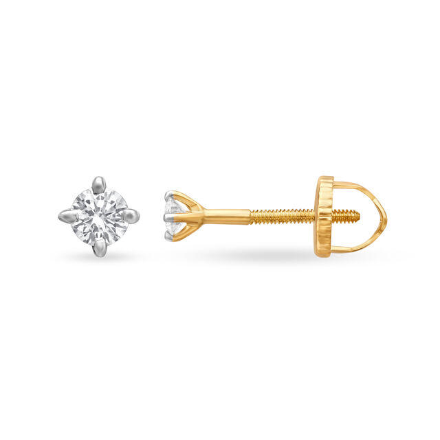 Classic 18 Karat Yellow Gold and Diamond Stud Earrings,,hi-res view 2