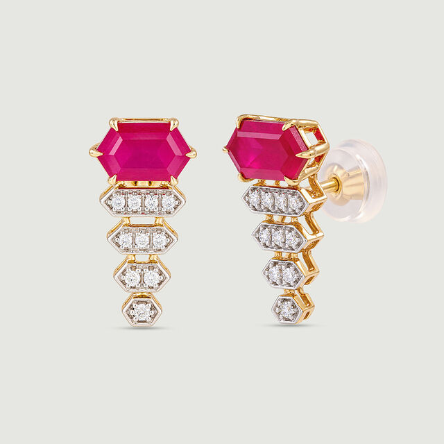 Red Luminous Gold Stud Earrings,,hi-res image number null