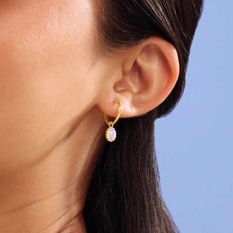 Sun Glow Opal Gold Hoop Earrings