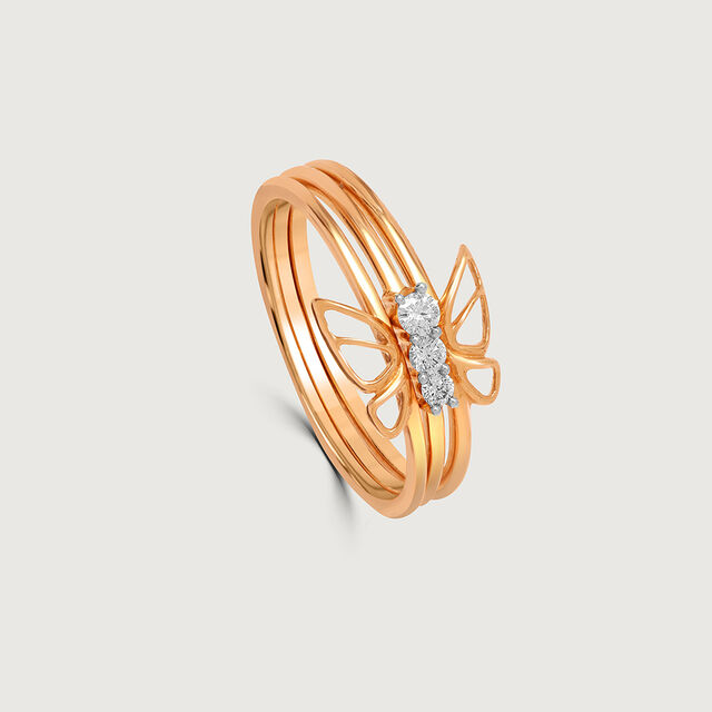 Butterfly Kiss Stackable Gold & Diamond Ring,,hi-res image number null