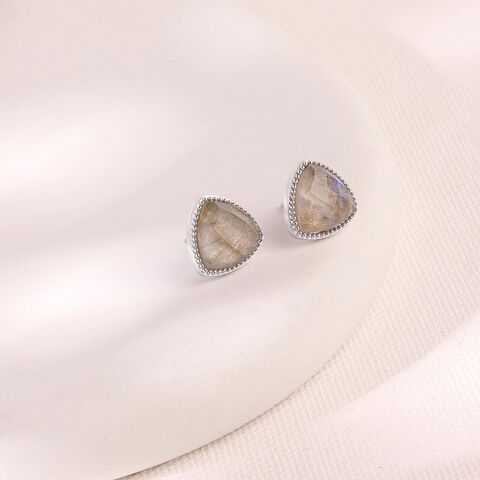 Earthy Facet Quartz Silver Stud Earrings