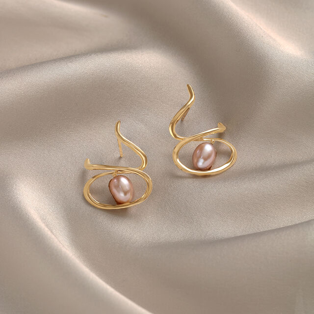 Twisted Glam 14 Kt Gold & Pearl Hoop Earrings,,hi-res image number null