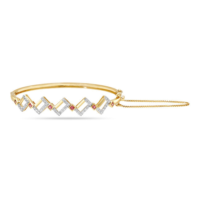 14KT Yellow Gold Sparkling Rhombus Diamond Bangle,,hi-res image number null