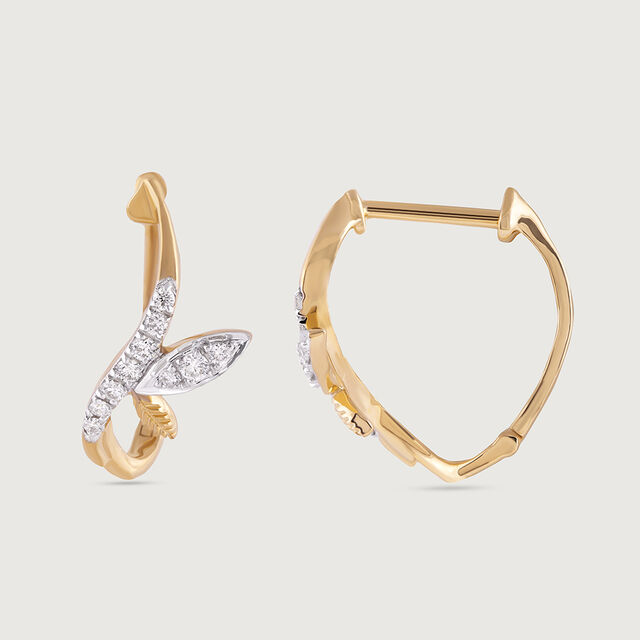 Leafy Shine Gold & Diamond Hoop Earrings,,hi-res image number null
