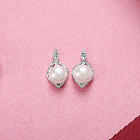 Soft Glam Pearl Silver Stud Earrings