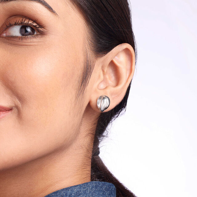 Sculpted Glow Silver Stud Earrings,,hi-res image number null