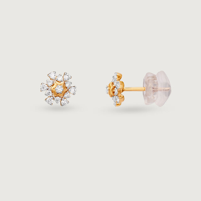 Gleaming Sunburst Gold & Diamond Stud Earrings,,hi-res image number null