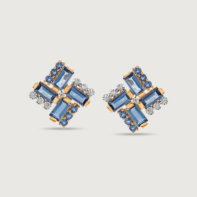 Tranquillity Twirls 14KT Diamond & London Topaz Stud Earrings,,hi-res image number null