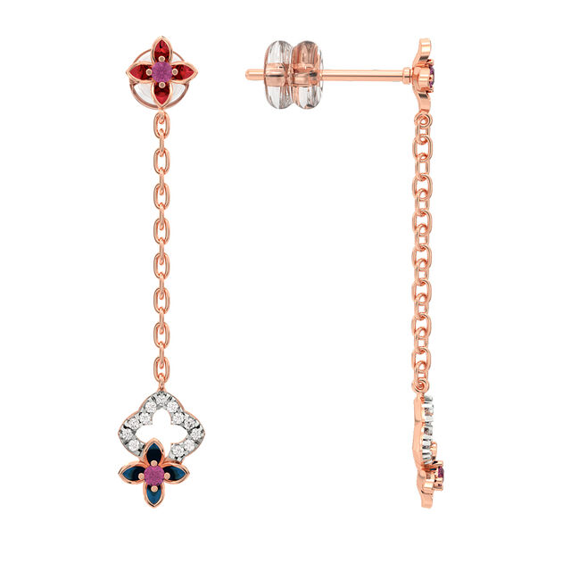 14KT Floral Jewel Tones Rose Gold Drop Earrings,,hi-res view 2