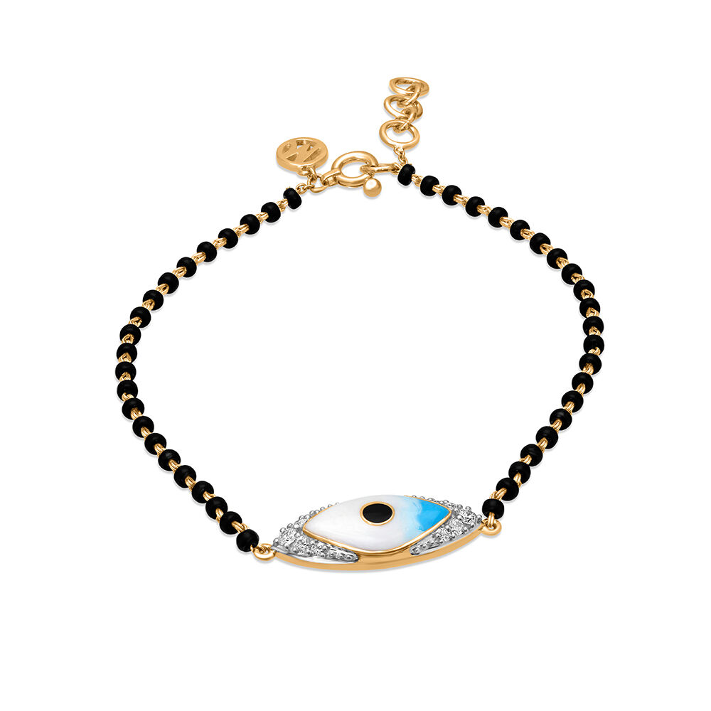 Buy CLARA 925 Sterling Silver Rhodium Plated Black Beads Evil Eye Halo Hand Mangalsutra  Bracelet | Shoppers Stop