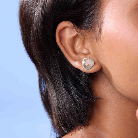 Earthy Facet Quartz Silver Stud Earrings