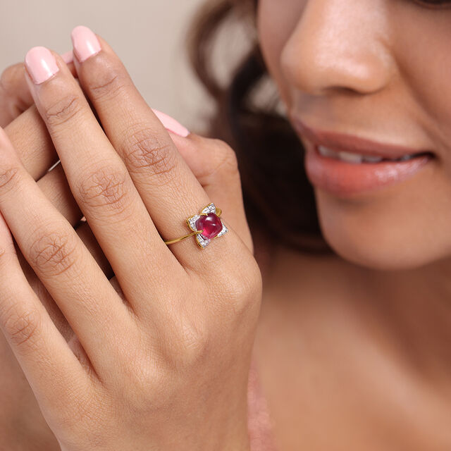 Scarlet Blooms Ruby & Diamond 14KT Finger Ring,,hi-res view 2