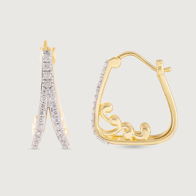 Art Deco Gold & Diamond Hoop Earrings,,hi-res image number null
