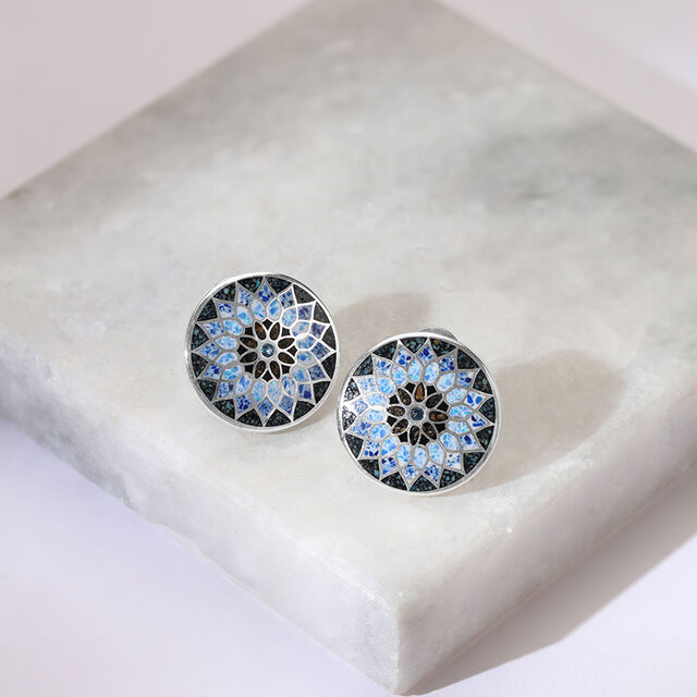Mosaic Shine Silver Stud Earrings,,hi-res image number null