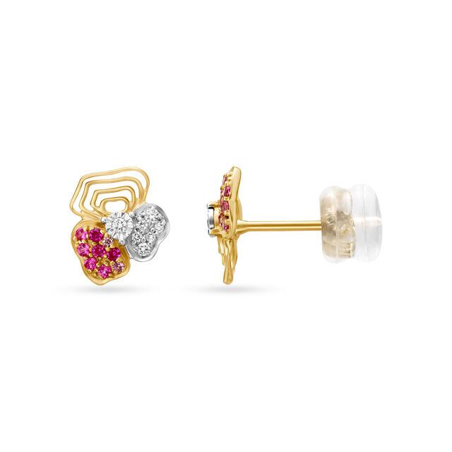 14KT Yellow-White Gold Flower Petal Studs For A Playful Look,,hi-res view 2