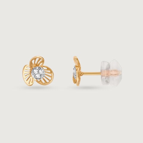Enchanted Bloom 14 Kt Gold & Diamond Stud Earrings