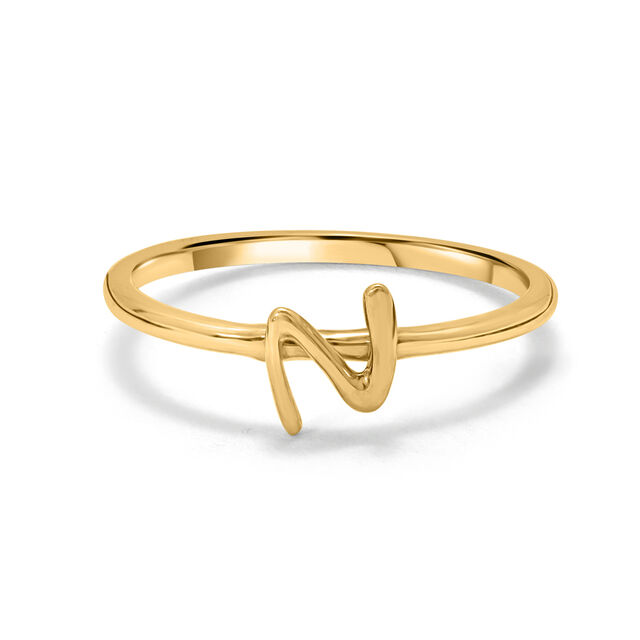 Letter N 14KT Yellow Gold Initial Ring,,hi-res view 3
