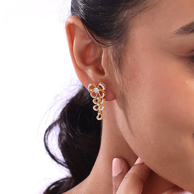 Delicate Bowtie Gold & Diamond Drop Earrings,,hi-res image number null
