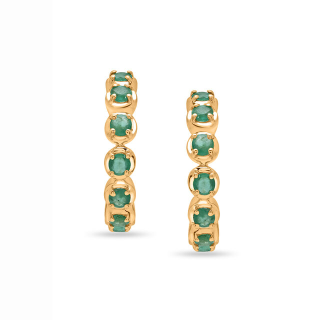14KT Yellow Gold Emerald Curved Stud Earrings,,hi-res image number null