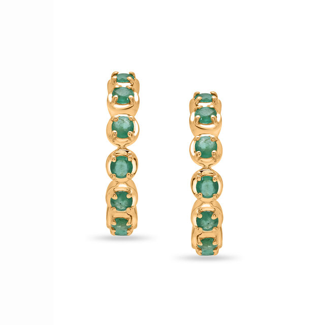 14KT Yellow Gold Emerald Curved Stud Earrings,,hi-res view 1