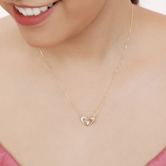 14KT Yellow Gold Sparkling Heart Slider Diamond Pendant with Chain,,hi-res view 3