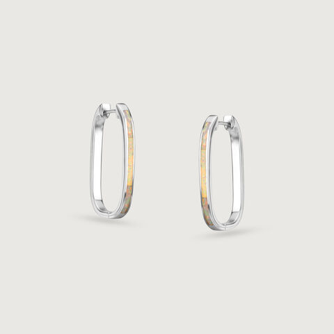Sleek Luminous Opal Silver Hoop Earrings