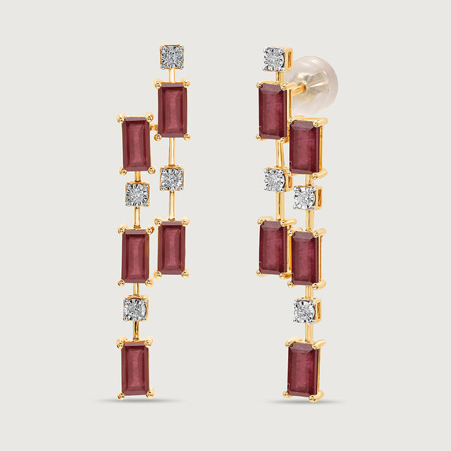 Sparkling Baguettes 14KT Ruby & Diamond Drop Earrings,,hi-res view 2