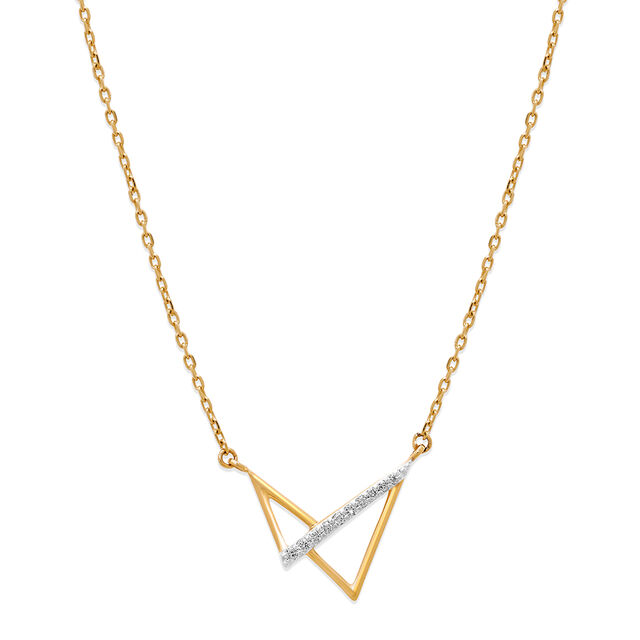 14KT Yellow Gold Abstract Sleek Diamond Pendant With Chain,,hi-res image number null