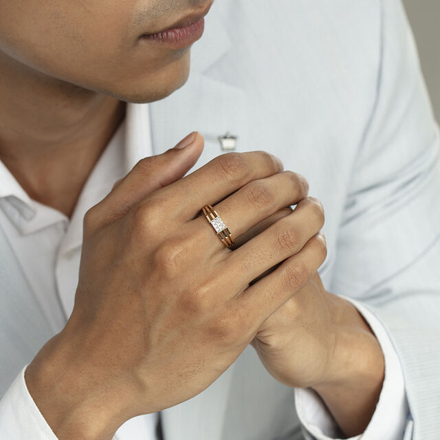 Clean Cuts Gold & Diamond Ring for Men,,hi-res image number null