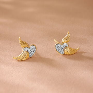 Cupid Edit Wings 14KT Pure Gold & Diamond Stud Earrings