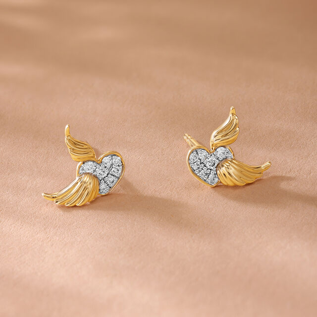Cupid Edit Wings 14KT Pure Gold & Diamond Stud Earrings,,hi-res image number null